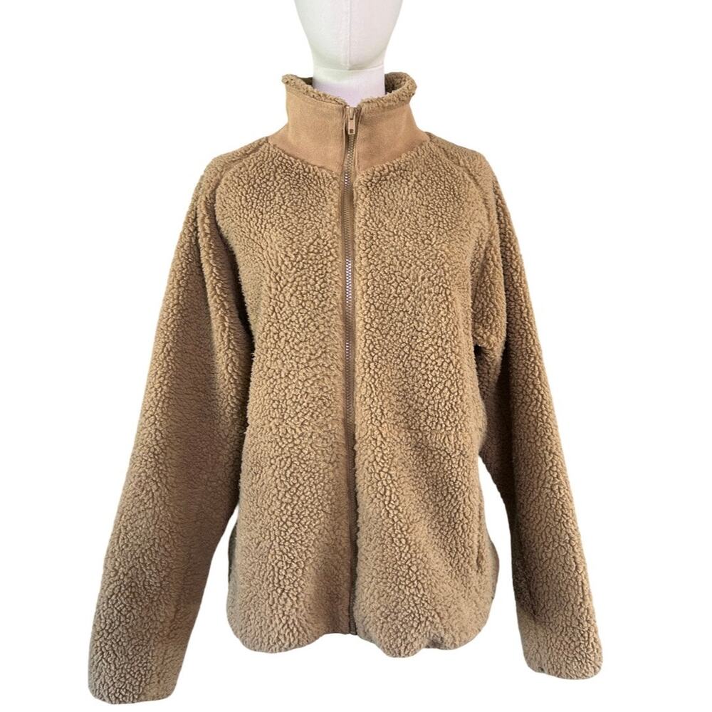 J. Galt California Sherpa Fleece Zip Jacket Tan Teddy Full Zip Women’s One Size